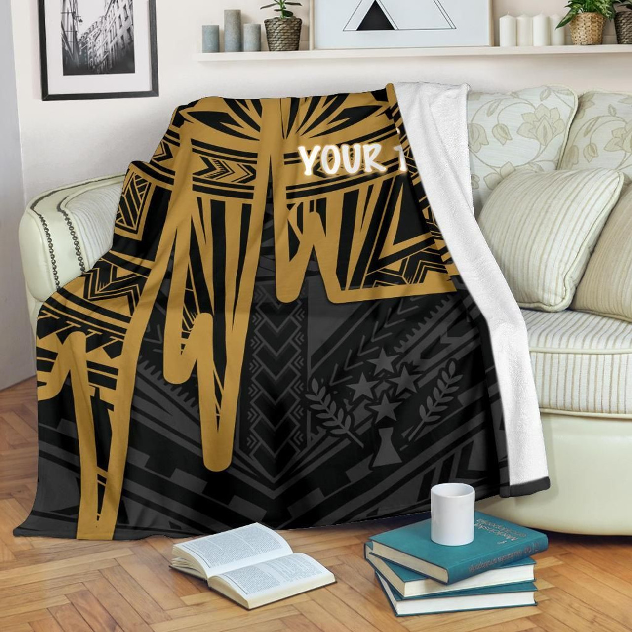 Kosrae Personalised Premium Blanket - Kosrae Seal In Heartbeat Patterns Style (Gold) 4