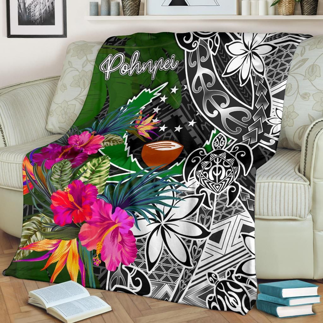 Pohnpei Premium Blanket - Turtle Plumeria Banana Leaf 2