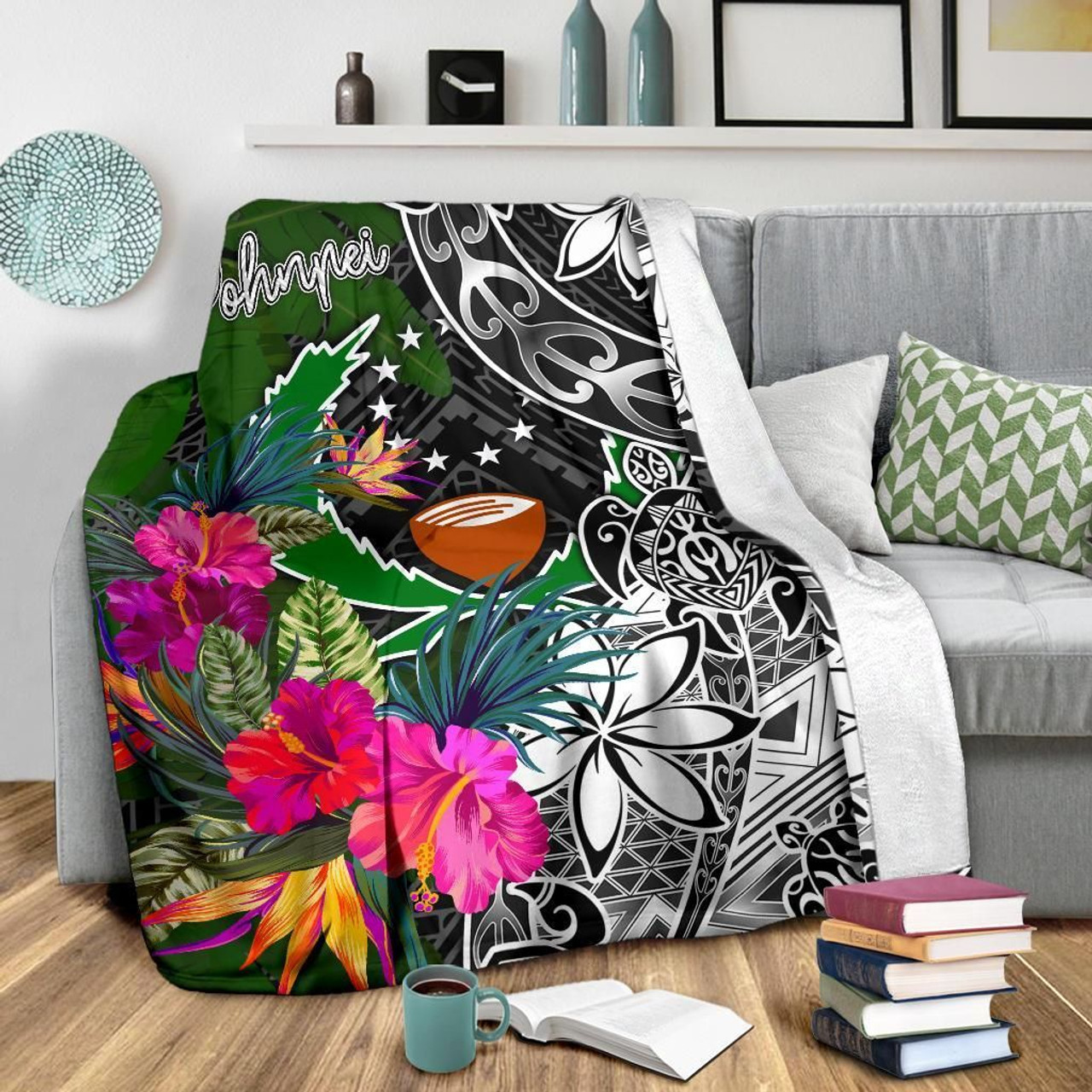 Pohnpei Premium Blanket - Turtle Plumeria Banana Leaf 3