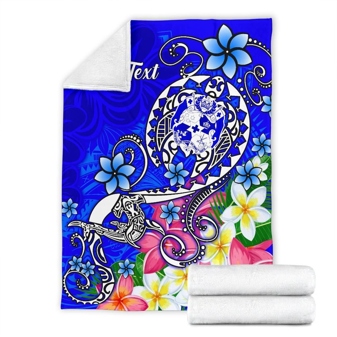 Tonga Custom Personalised  Premium Blanket - Turtle Plumeria (Blue) 7
