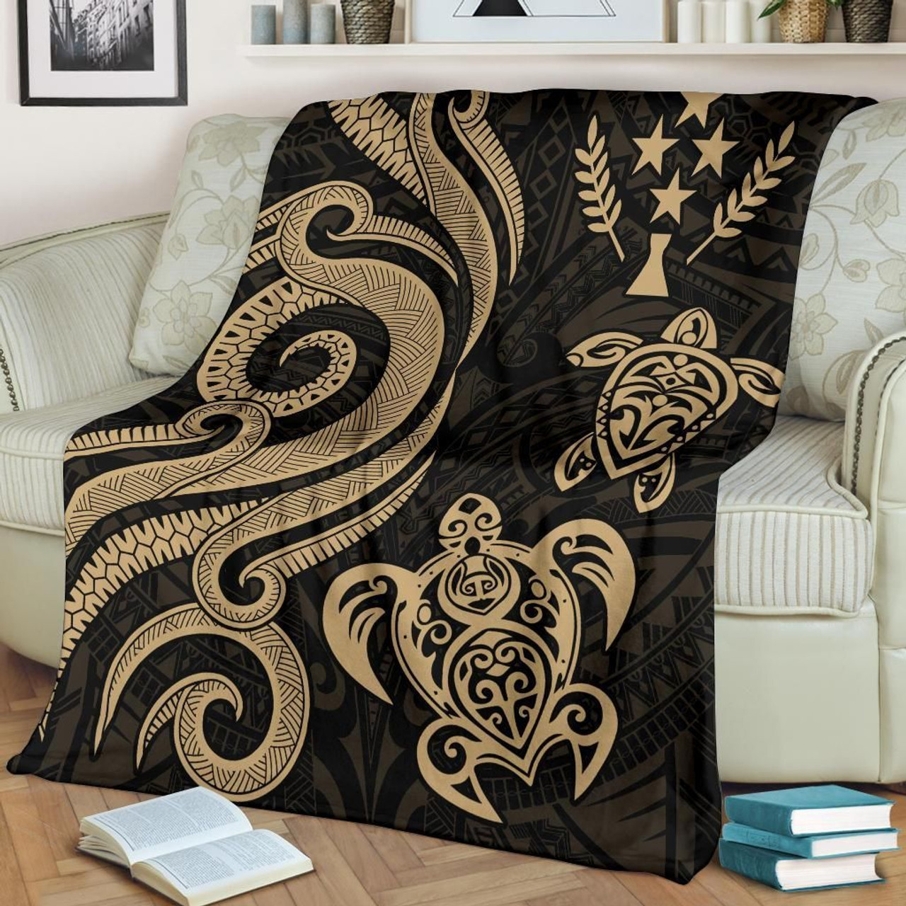 Kosrae Micronesian Premium Blanket - Gold Tentacle Turtle 2