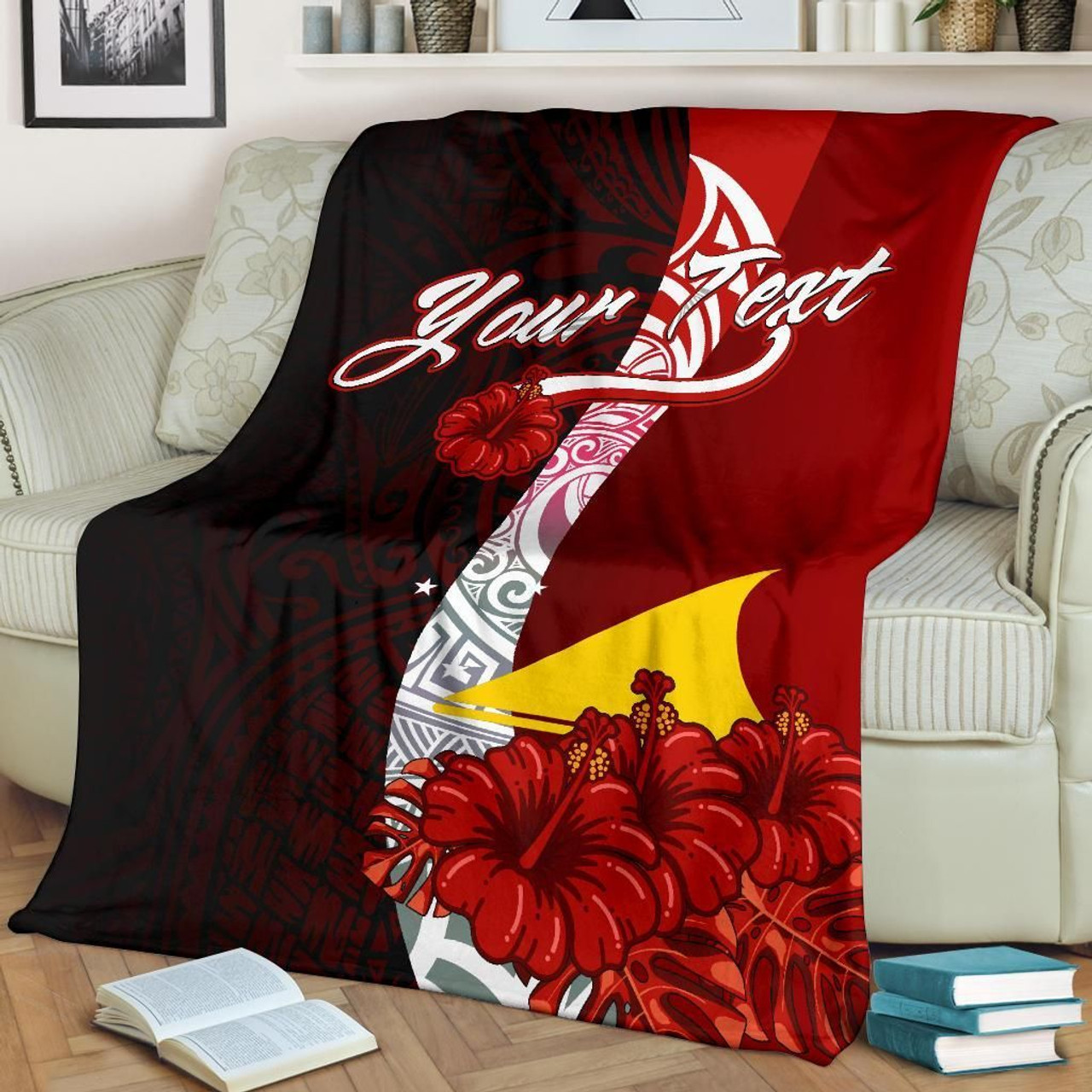 Tokelau Polynesian Custom Personalised Premium Blanket - Coat Of Arm With Hibiscus 3