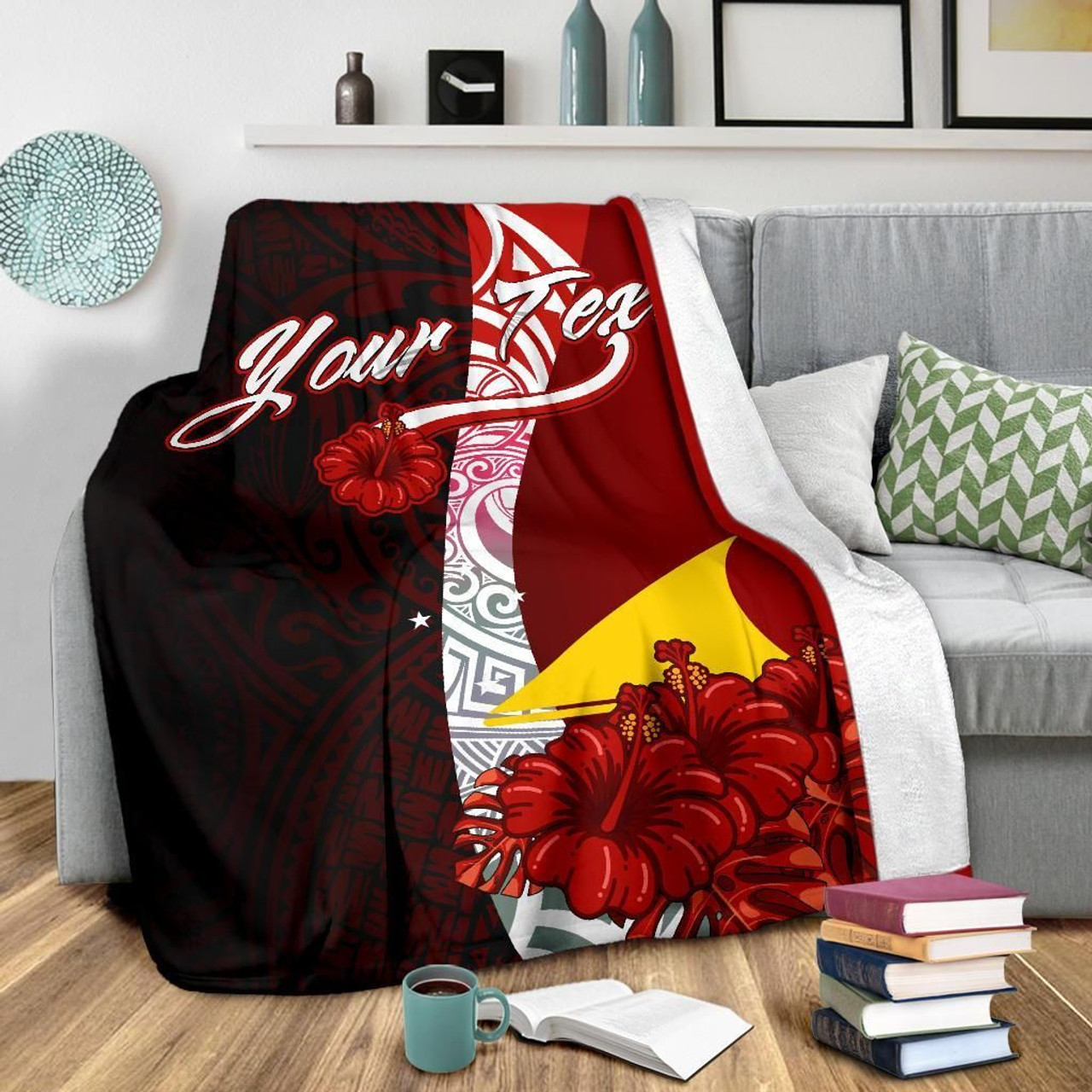 Tokelau Polynesian Custom Personalised Premium Blanket - Coat Of Arm With Hibiscus 4