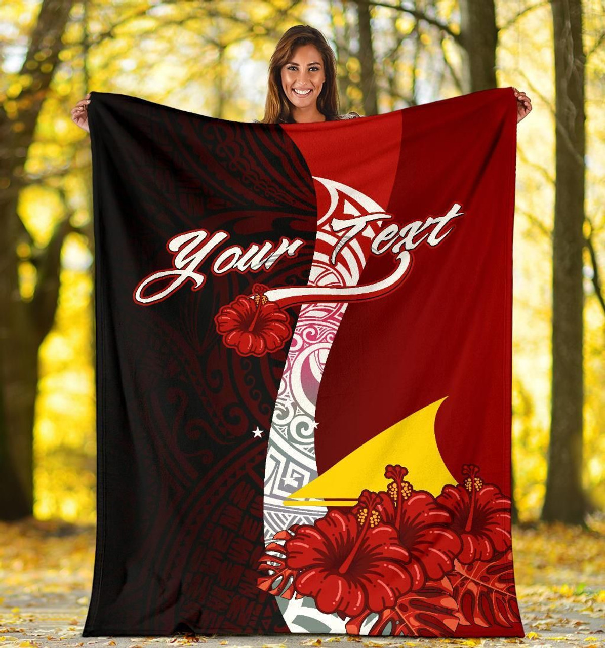 Tokelau Polynesian Custom Personalised Premium Blanket - Coat Of Arm With Hibiscus 6