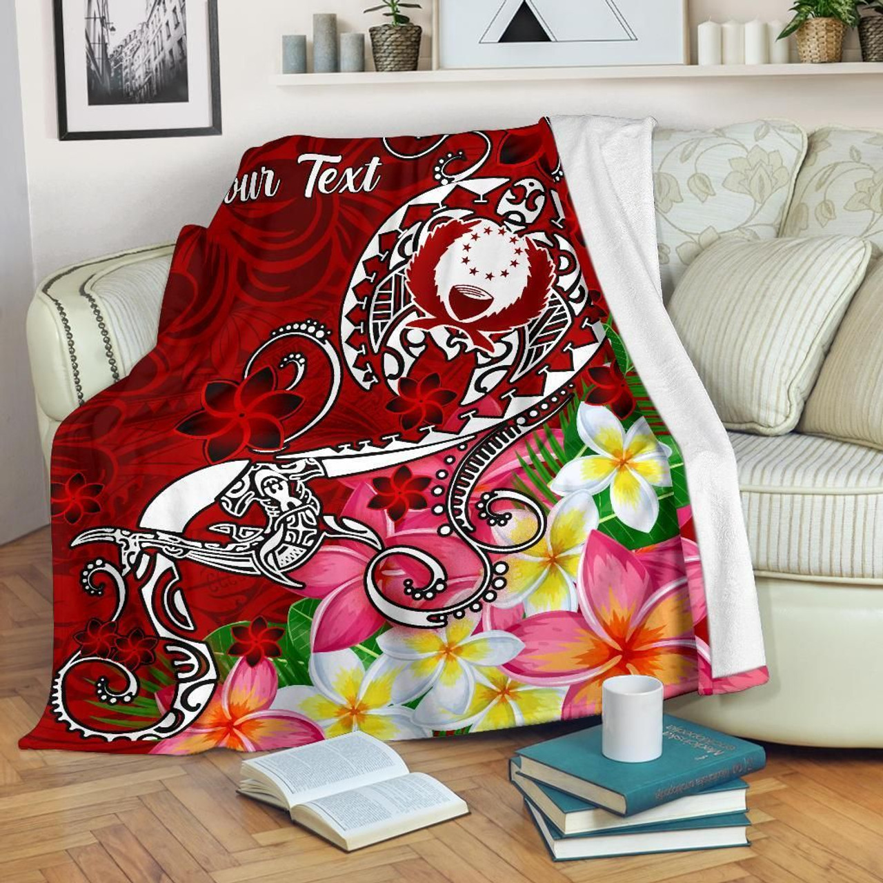 Pohnpei Custom Personalised Premium Blanket - Turtle Plumeria (Red) 2