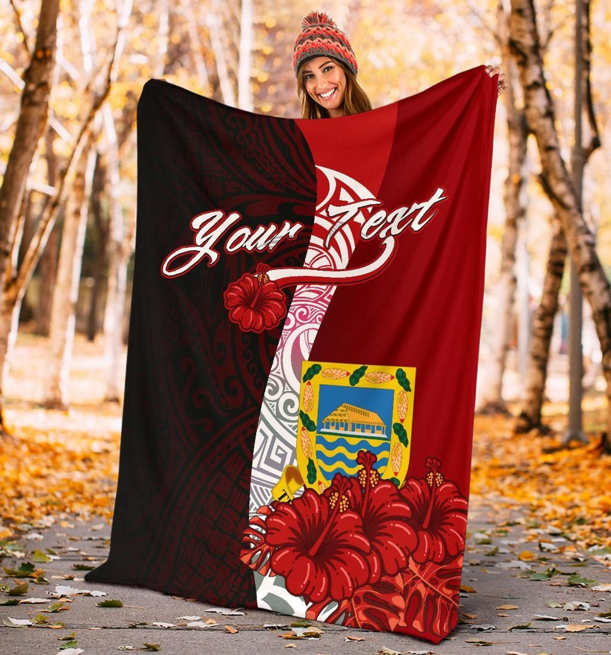 Tuvalu Polynesian Custom Personalised Premium Blanket - Coat Of Arm With Hibiscus 4