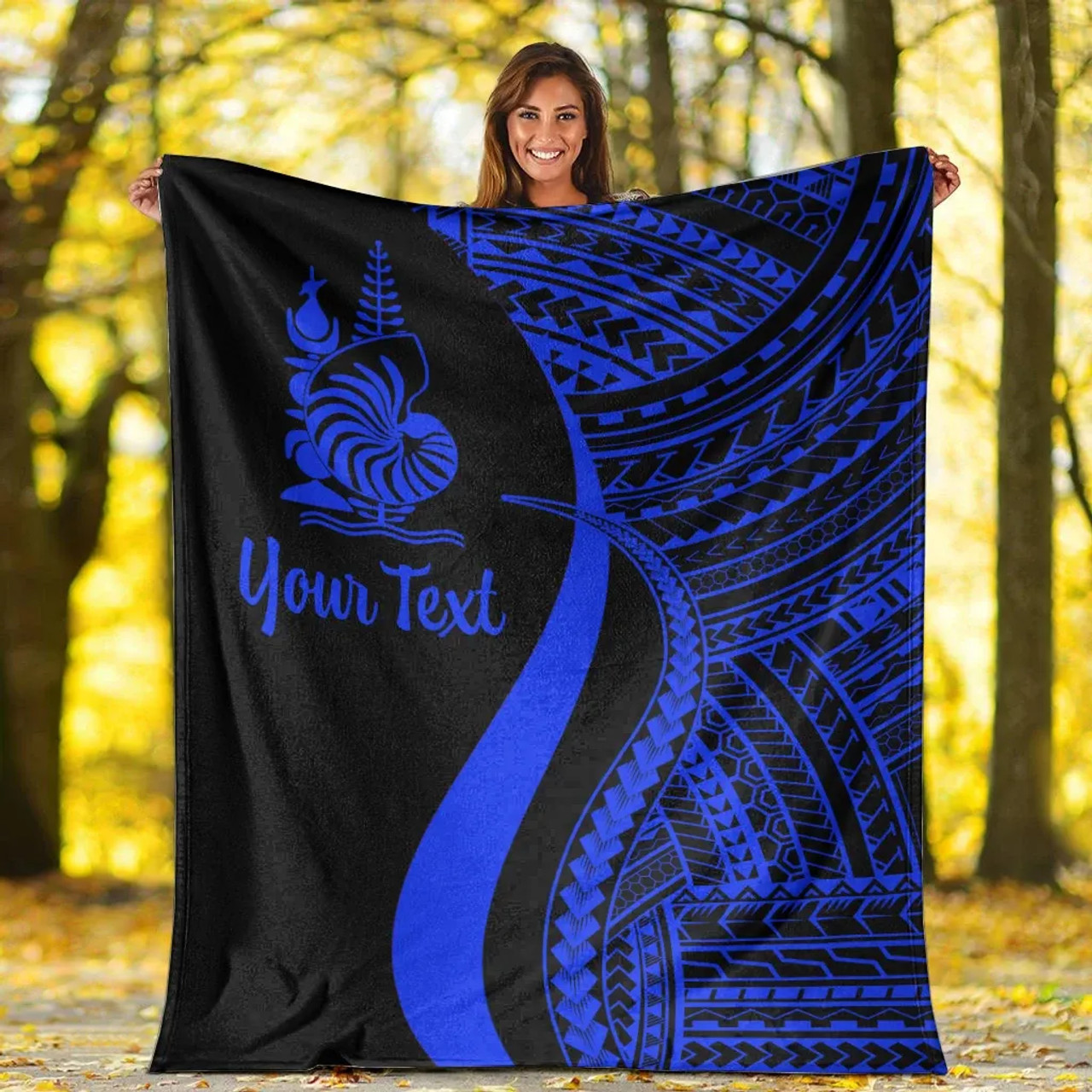 New Caledonia Custom Personalised Premium Blanket - Blue Polynesian Tentacle Tribal Pattern Crest 6