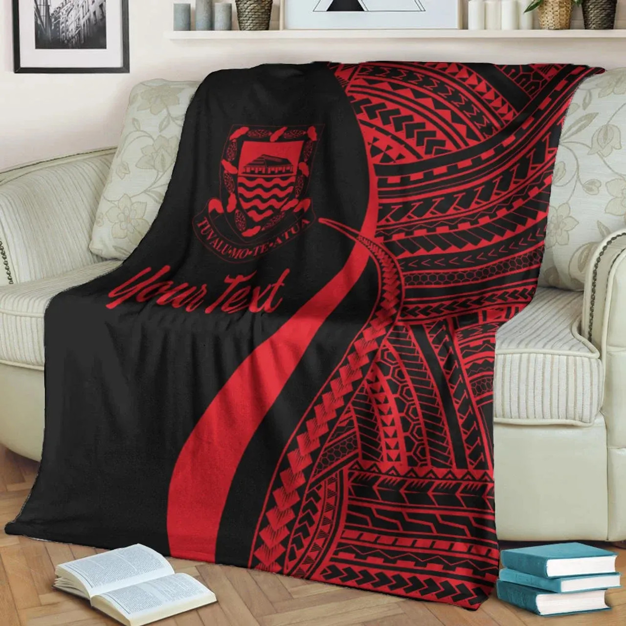 Tuvalu Custom Personalised Premium Blanket - Red Polynesian Tentacle Tribal Pattern 4