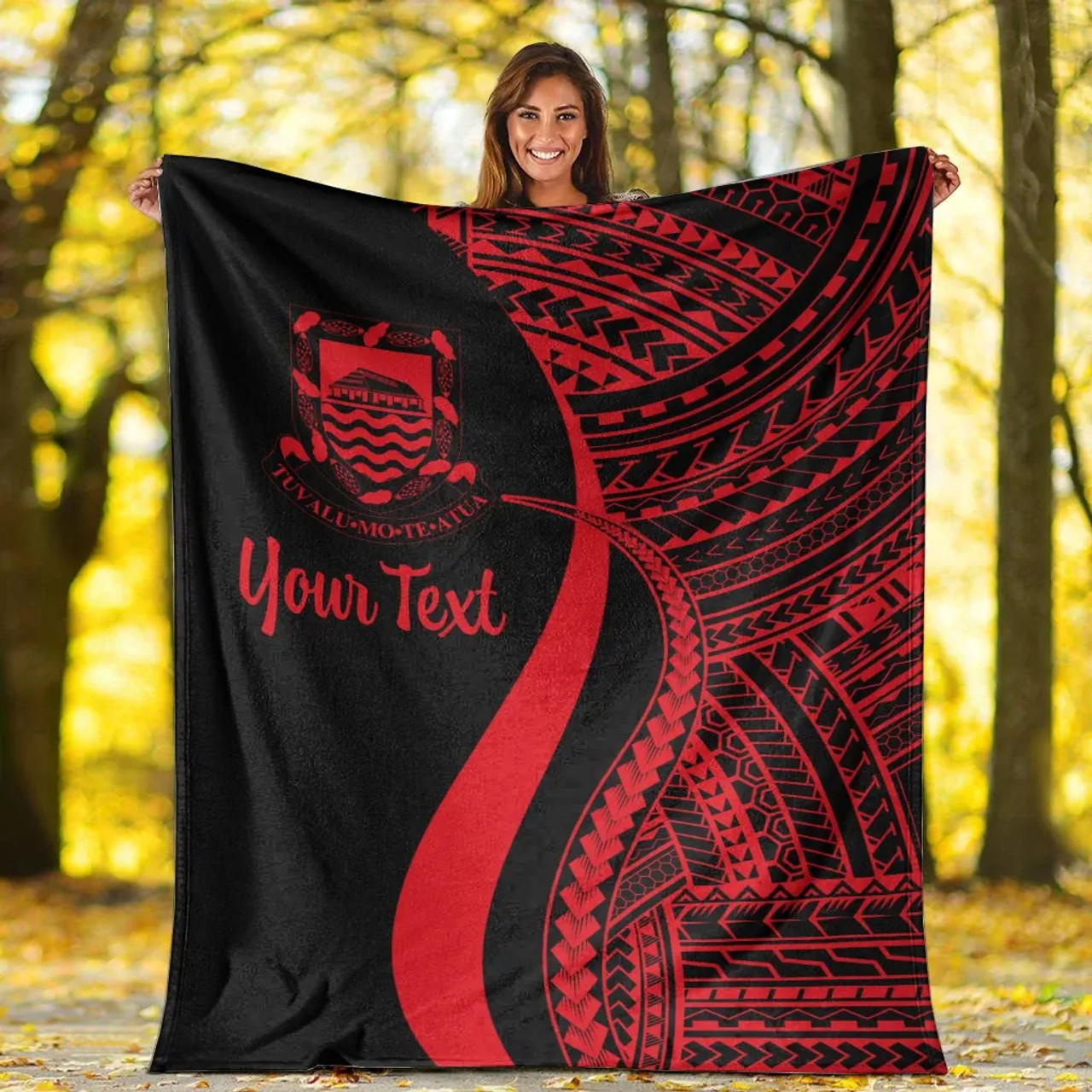 Tuvalu Custom Personalised Premium Blanket - Red Polynesian Tentacle Tribal Pattern 6