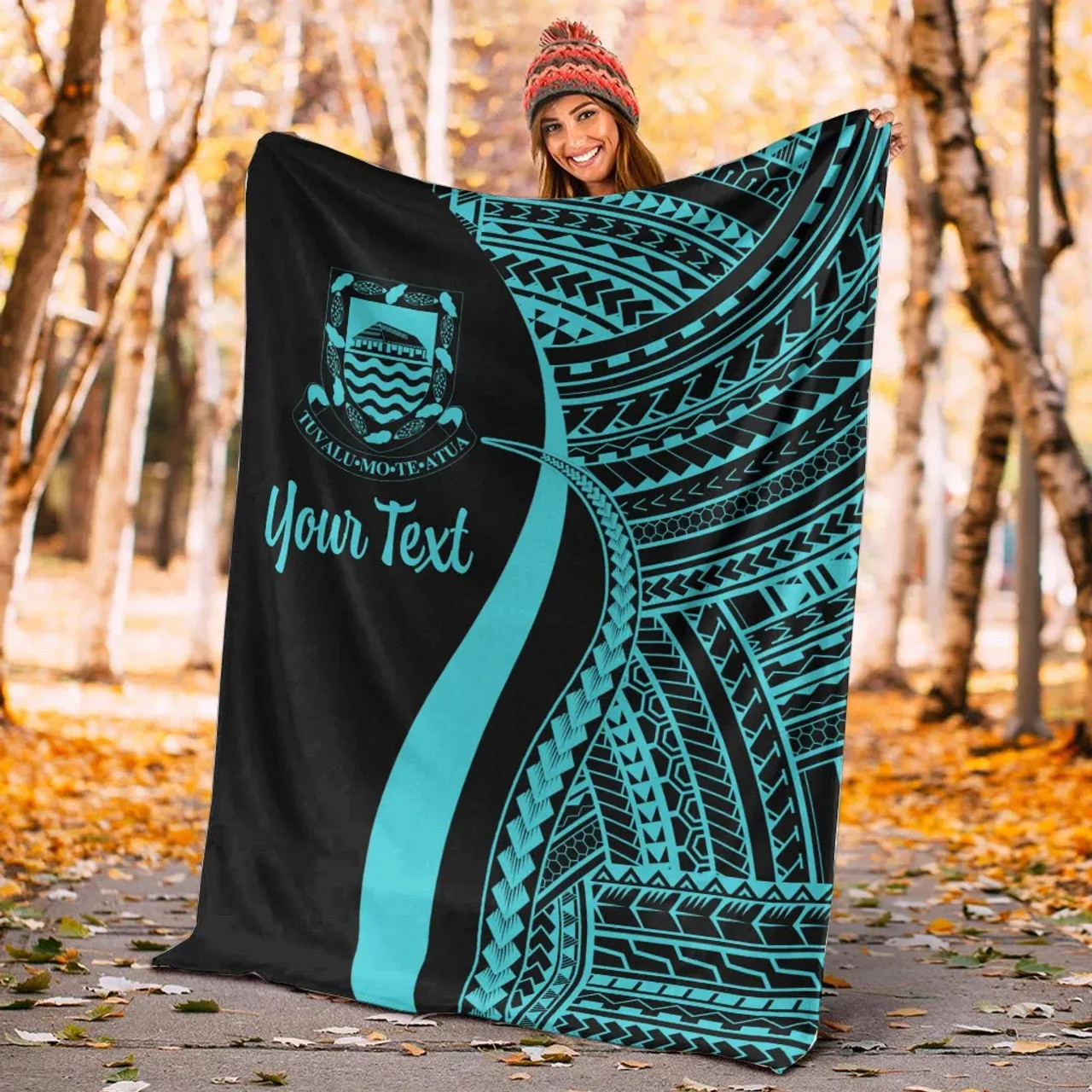 Tuvalu Custom Personalised Premium Blanket - Turquoise Polynesian Tentacle Tribal Pattern 5