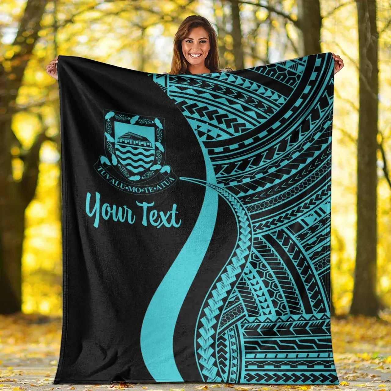 Tuvalu Custom Personalised Premium Blanket - Turquoise Polynesian Tentacle Tribal Pattern 6
