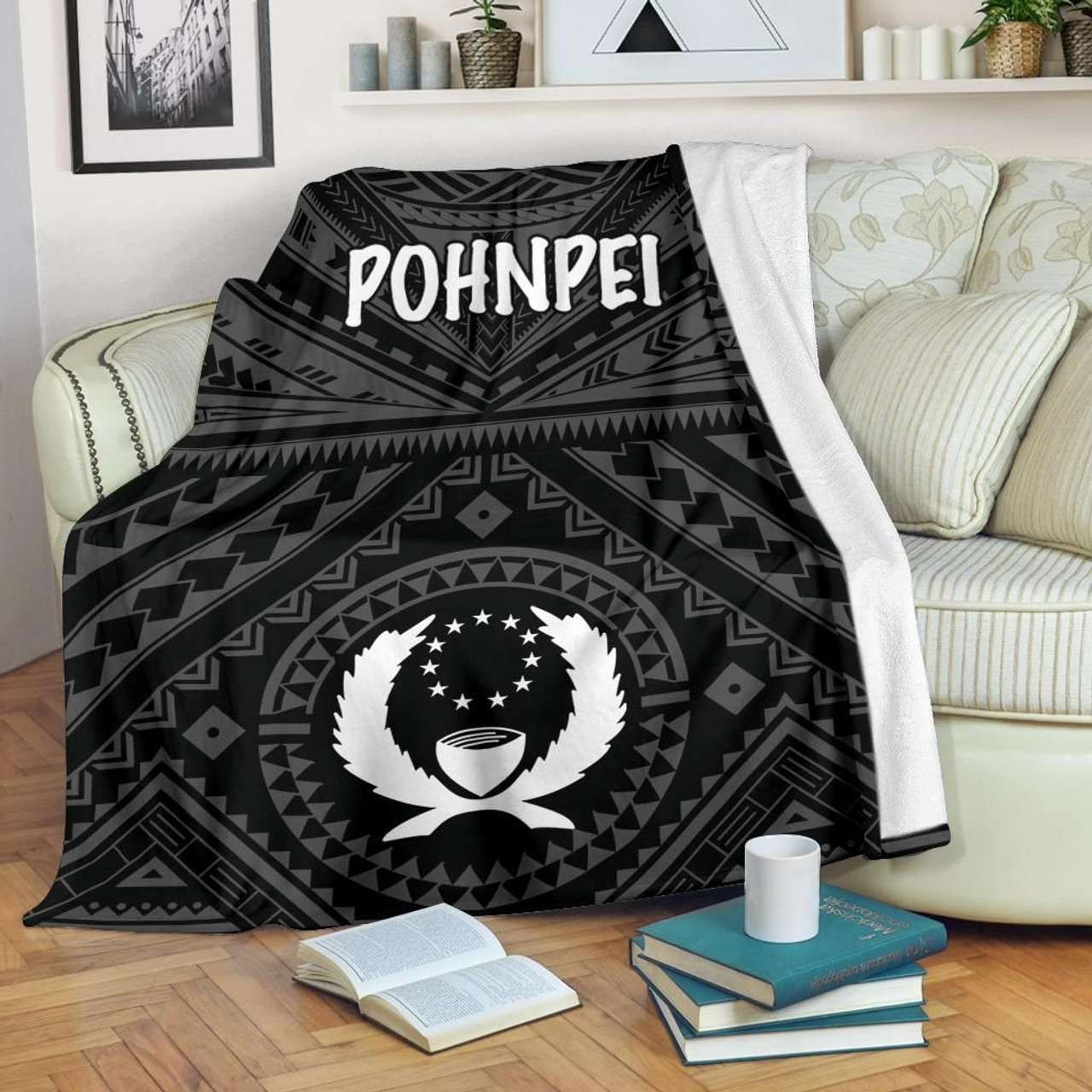 Pohnpei Premium Blanket - Pohnpei Seal With Polynesian Tattoo Style (Black) 3