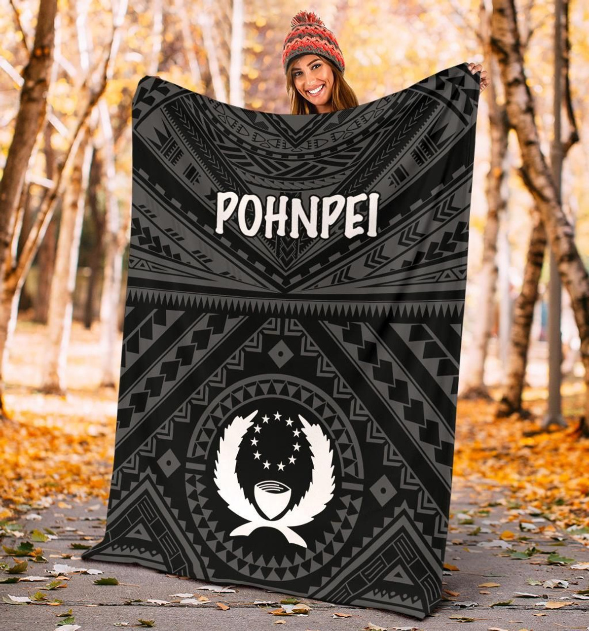 Pohnpei Premium Blanket - Pohnpei Seal With Polynesian Tattoo Style (Black) 5