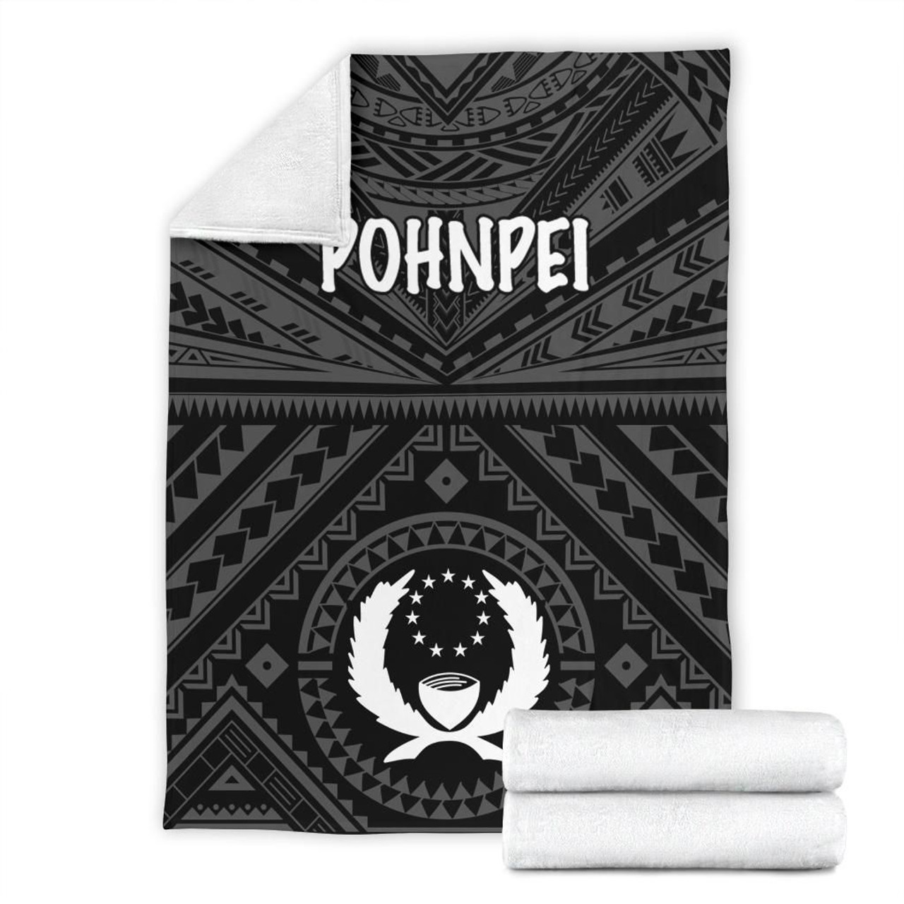 Pohnpei Premium Blanket - Pohnpei Seal With Polynesian Tattoo Style (Black) 7