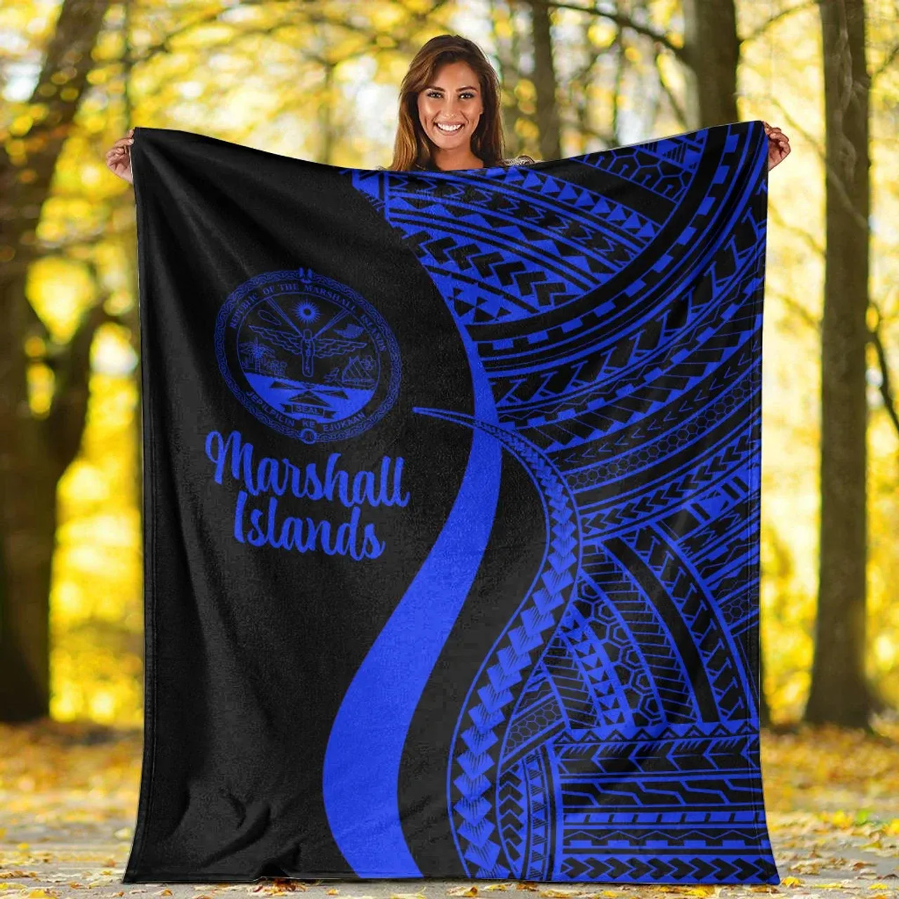 Marshall Islands Premium Blanket - Blue Polynesian Tentacle Tribal Pattern Crest 6