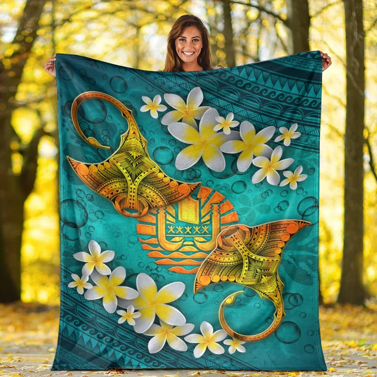Tahiti Polynesian Blanket - Manta Ray Ocean 5