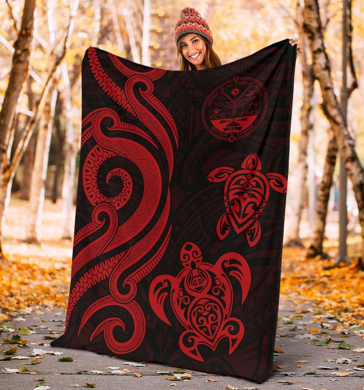 Marshall Islands Premium Blanket - Tentacle Turtle Red 4