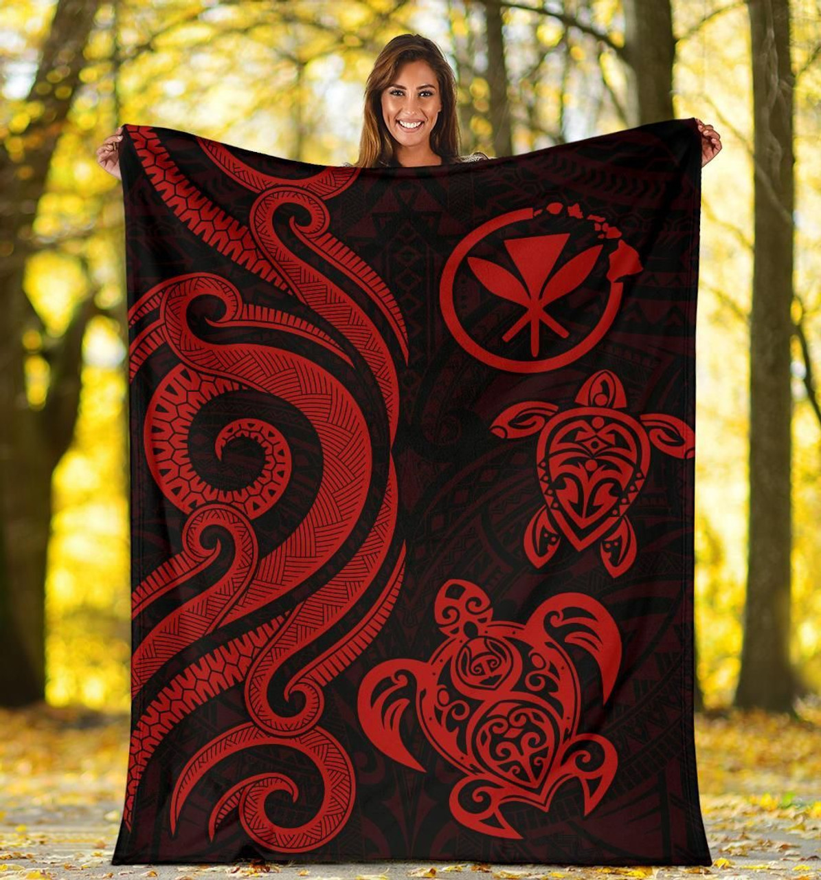 Polynesian Hawaii Premium Blanket - Red Tentacle Turtle 5