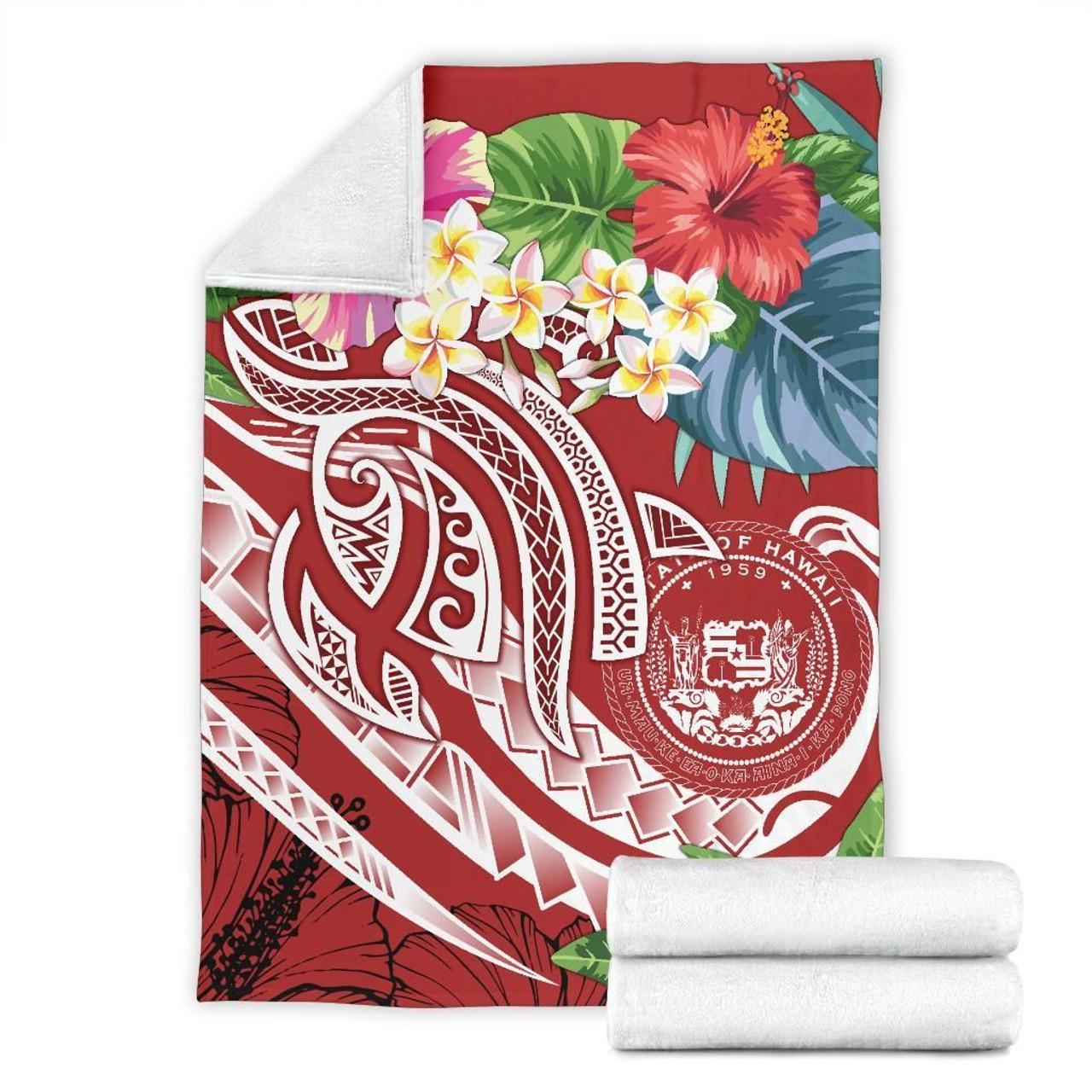 Polynesian Hawaii Premium Blanket - Summer Plumeria (Red) 7