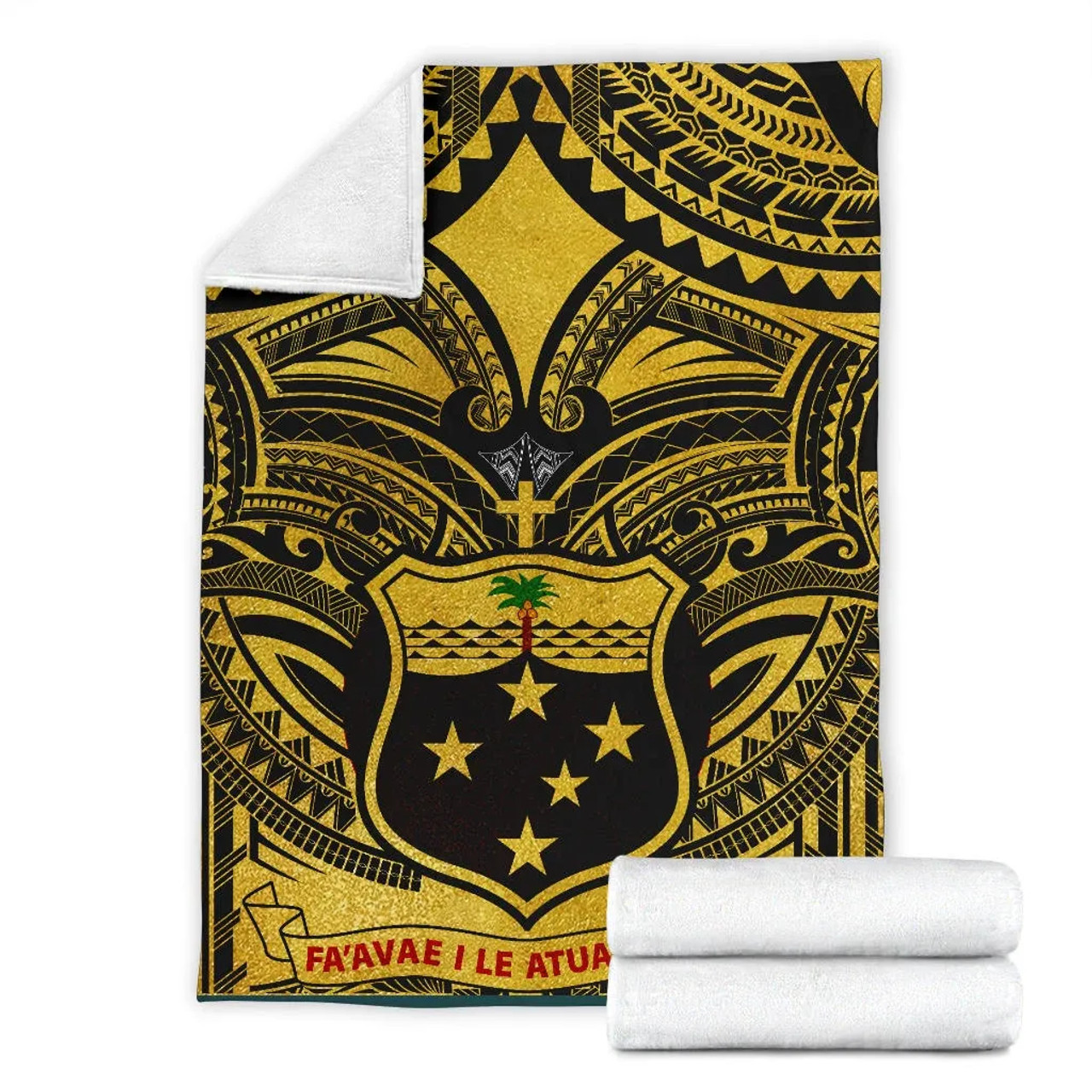 Samoa Premium Blanket - Samoa Coat Of Arm, Polynesian Tattoo Golden 7