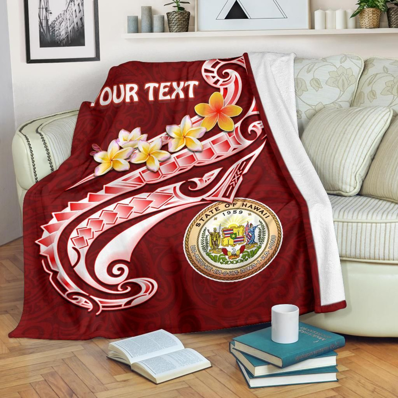 Hawaii Personalised  Premium Blanket - Hawaii Seal Polynesian Patterns Plumeria 2