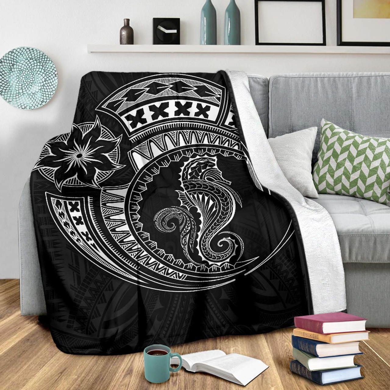 Seahorse Polynesian Blanket - Polynesian Tattoo Black 3