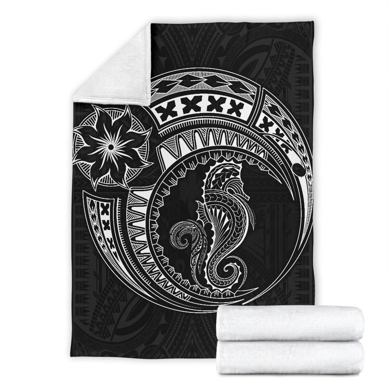 Seahorse Polynesian Blanket - Polynesian Tattoo Black 7