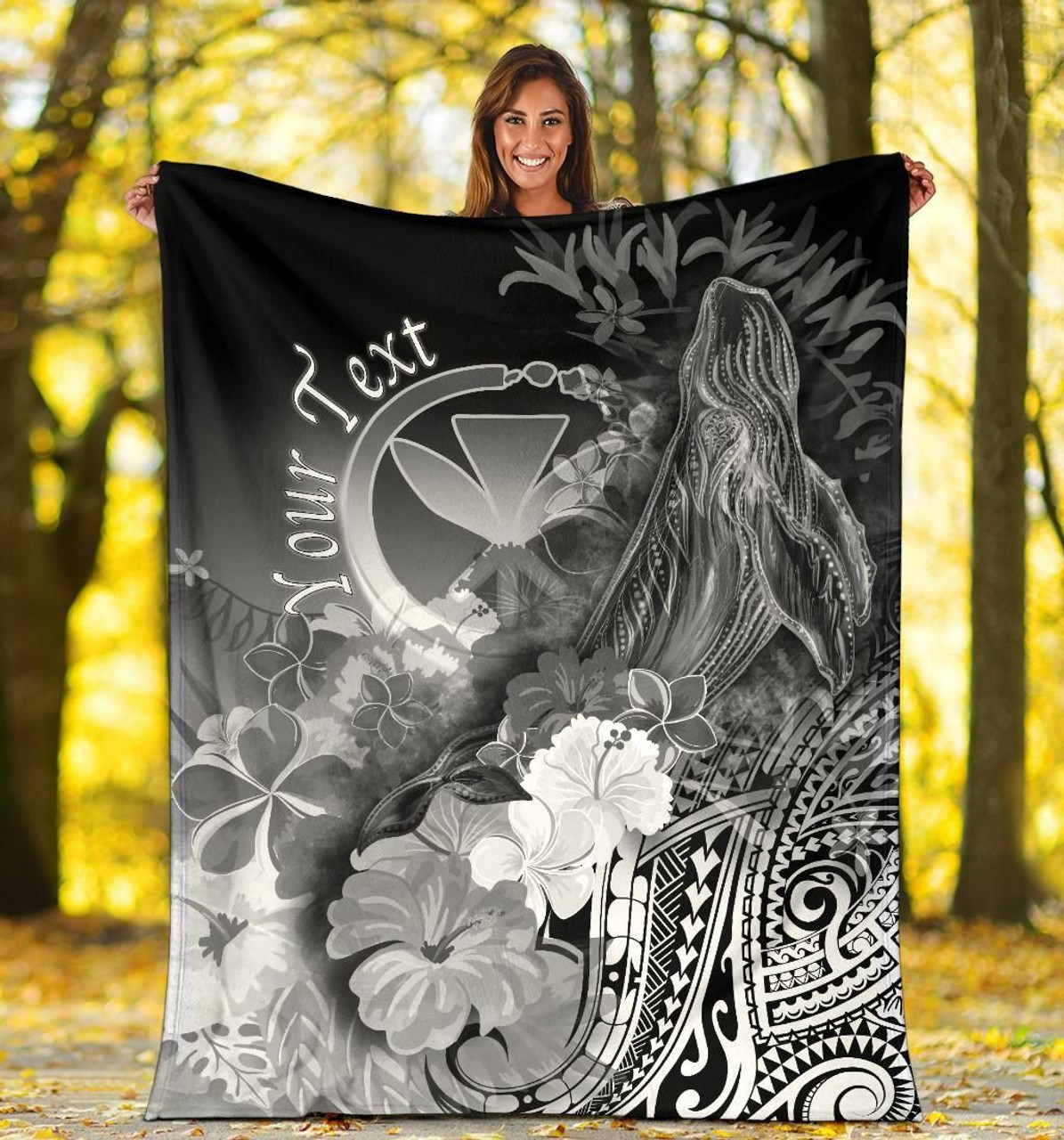 Polynesian Hawaii Custom Personalised Premium Blanket - Kanaka Maoli  Humpback Whale with Tropical Flowers (White) 5