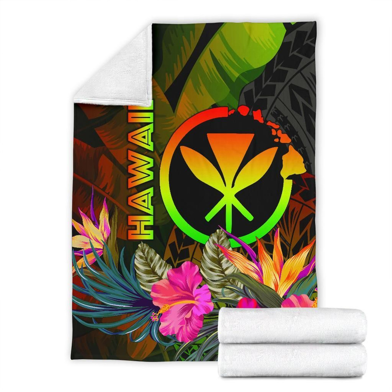 Polynesian Hawaii Kanaka Maoli Polynesian Premium Blanket -  Hibiscus and Banana Leaves 7