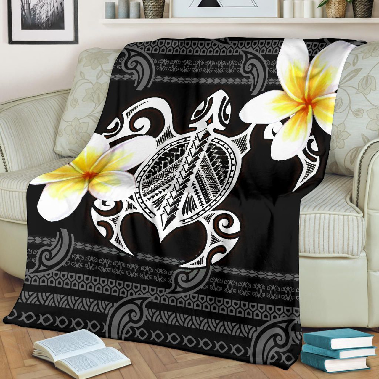 Hawaii Premium Blanket - Turtle Plumeria Flowers Polynesian Pattern 2
