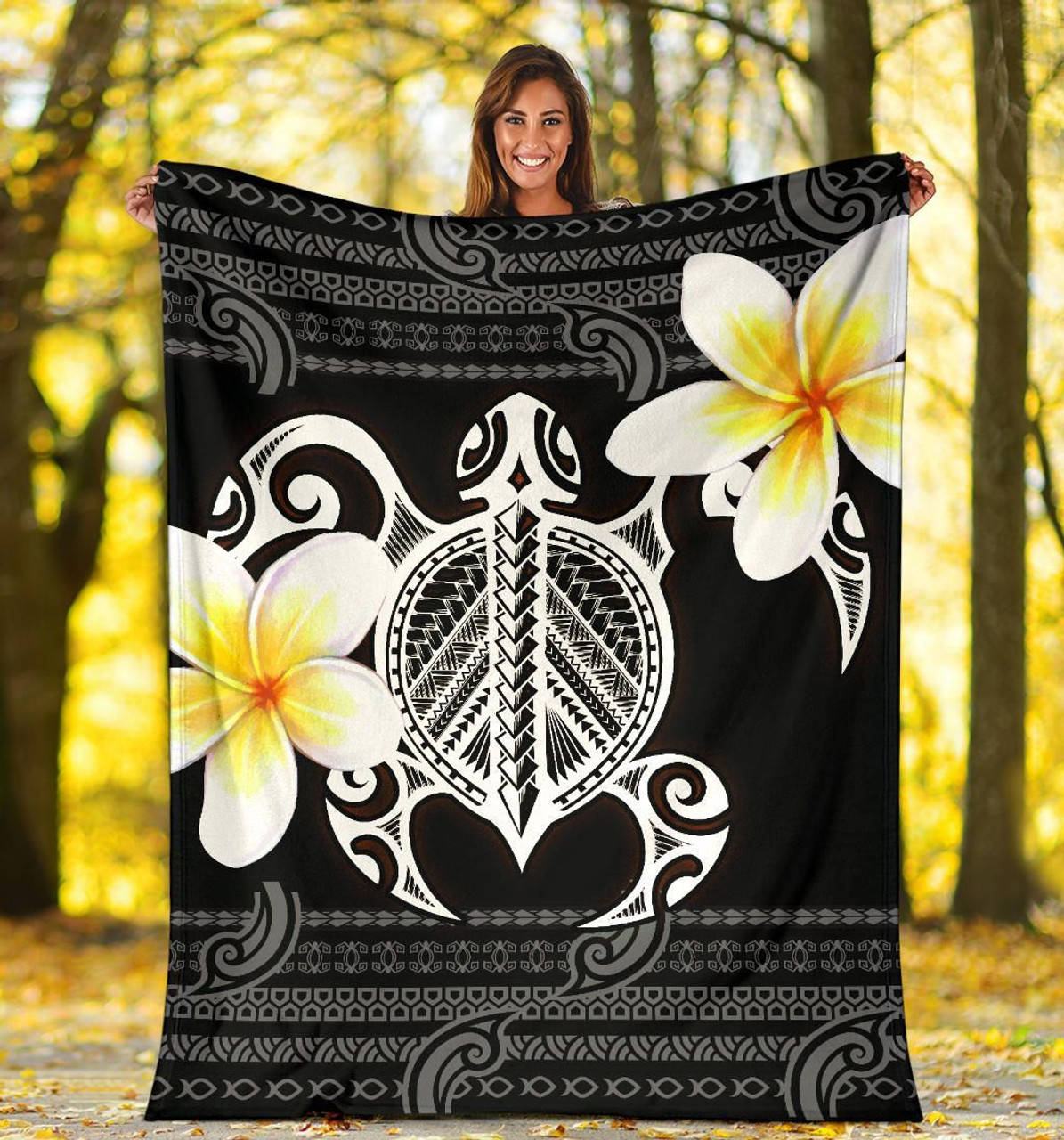 Hawaii Premium Blanket - Turtle Plumeria Flowers Polynesian Pattern 4