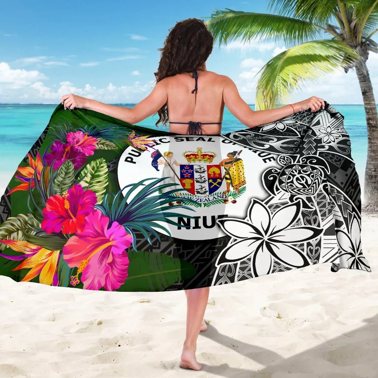 Niue Sarong - Turtle Plumeria Banana Leaf 5