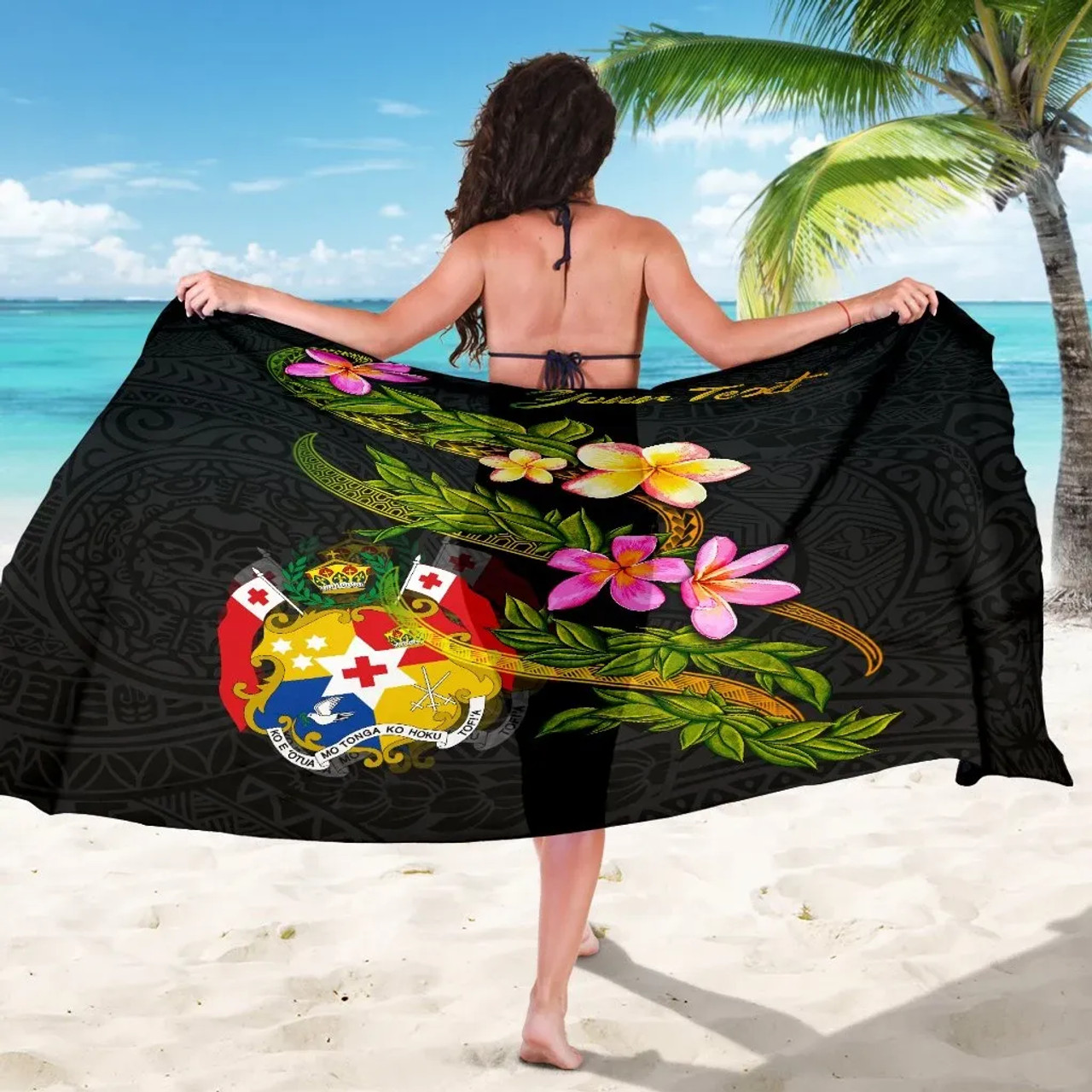 Tonga Polynesian Custom Personalised Sarong - Plumeria Tribal 5