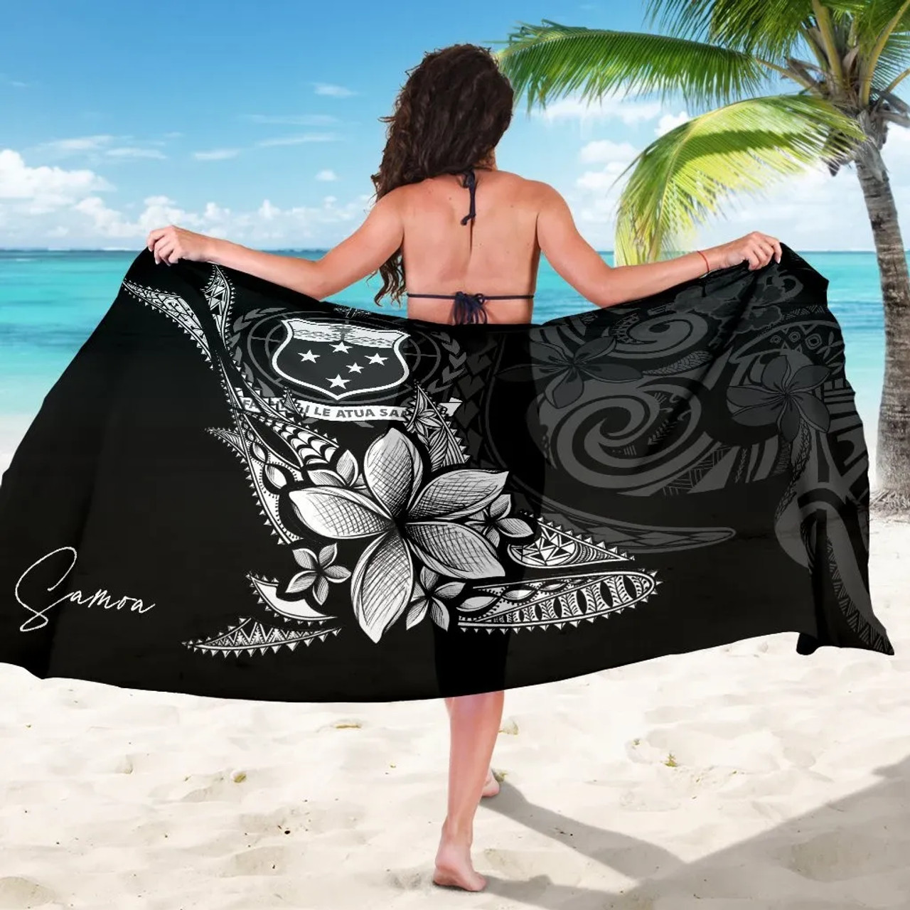 Samoa Sarong - Fish With Plumeria Flowers 5