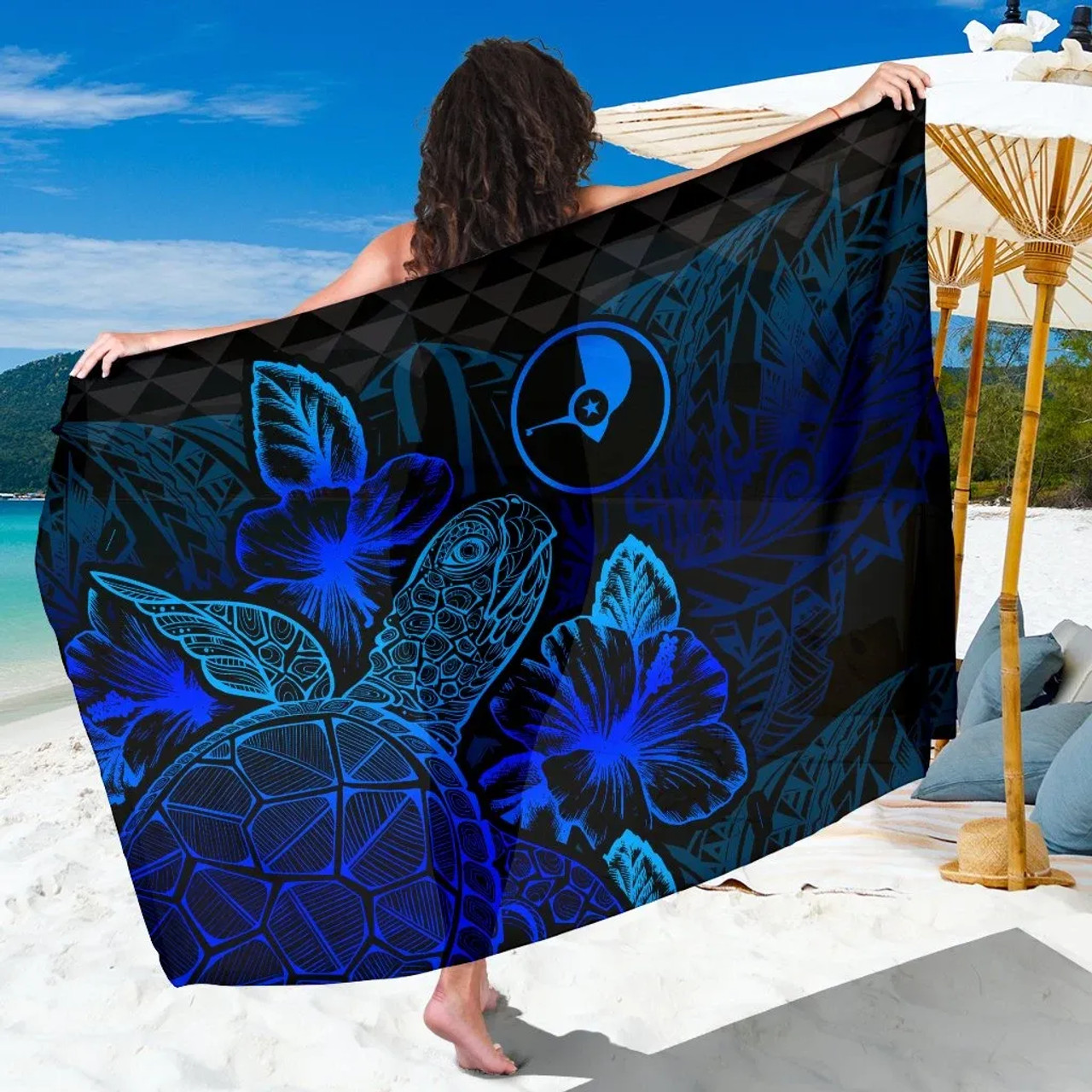 Yap Sarong - Turtle Hibiscus Pattern Blue 1