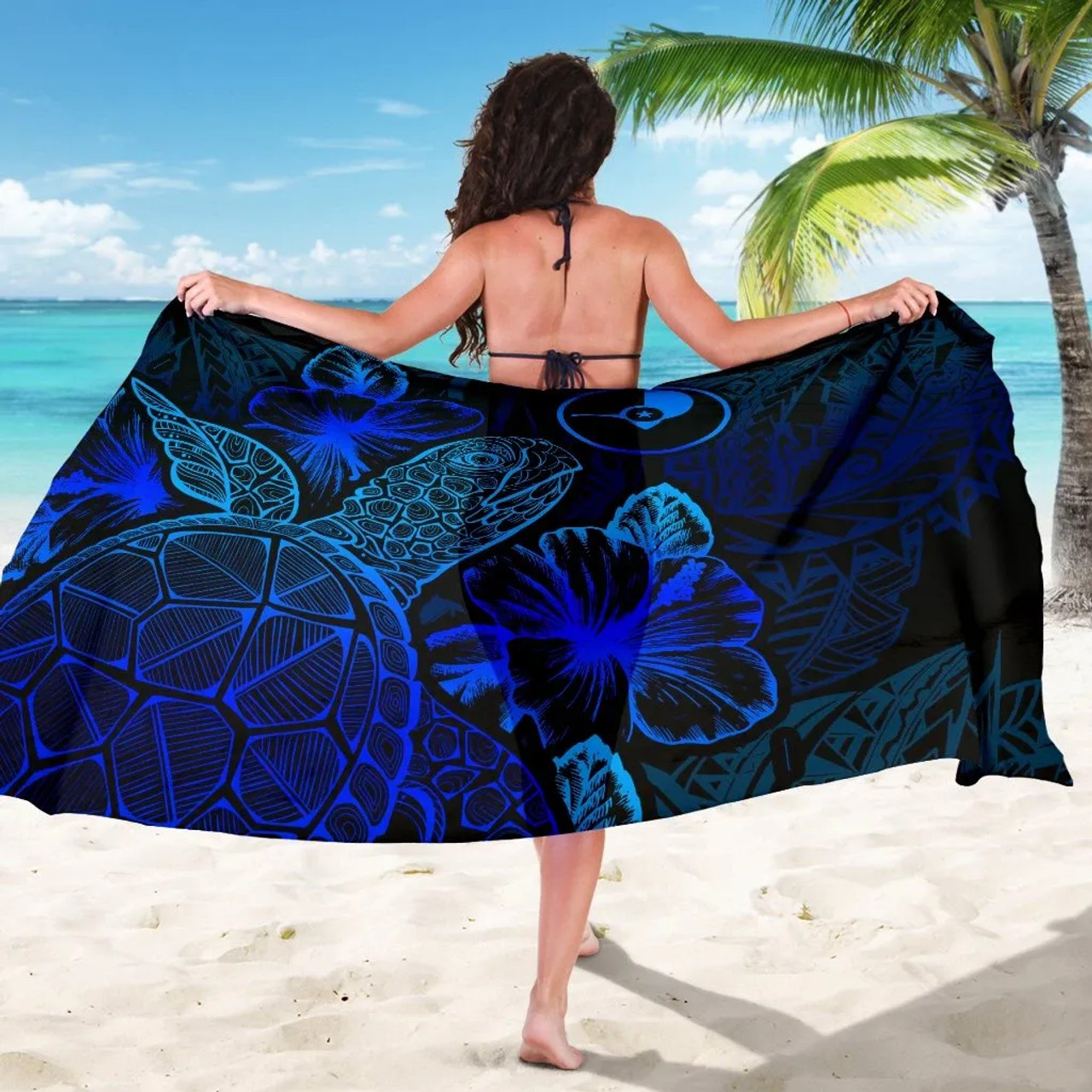 Yap Sarong - Turtle Hibiscus Pattern Blue 5