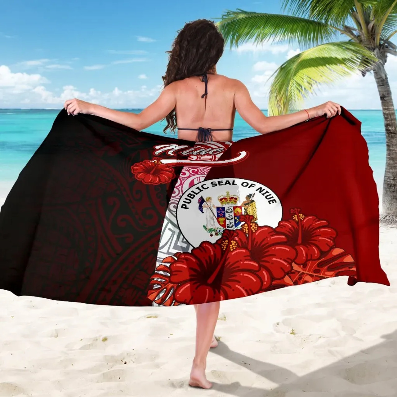 Niue Polynesian Sarong - Coat Of Arm With Hibiscus 5