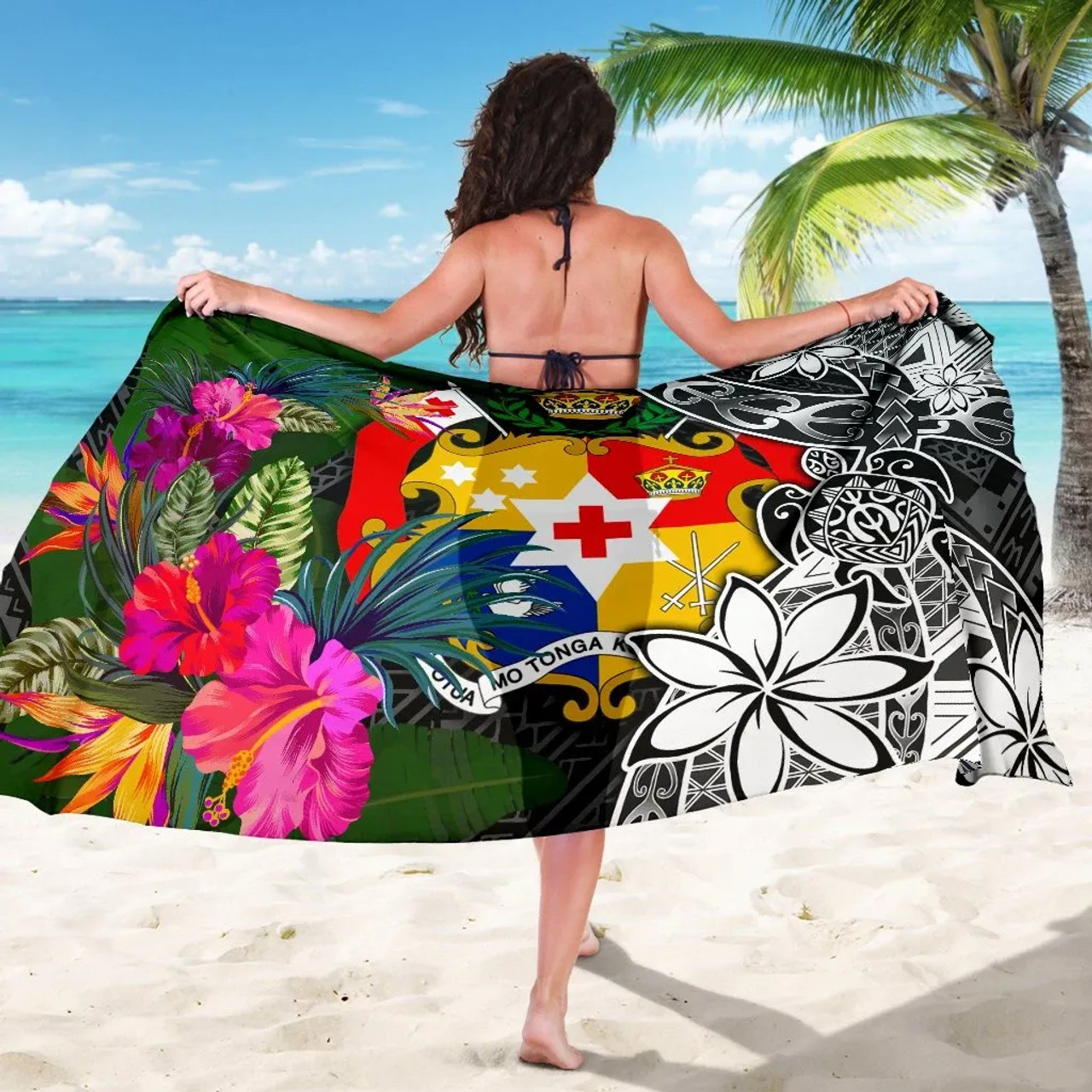 Tonga Sarong - Turtle Plumeria Banana Leaf 5