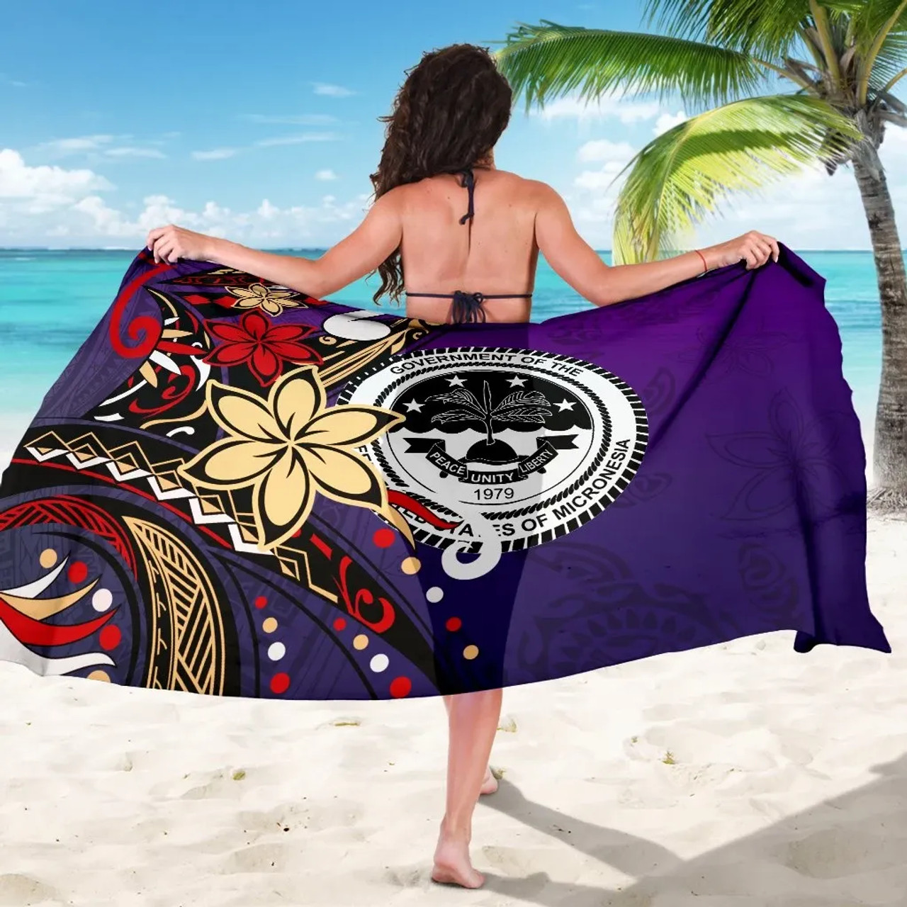 Federated States of Mariana Sarong - Tribal Flower With Special Turtles Purple Color 5