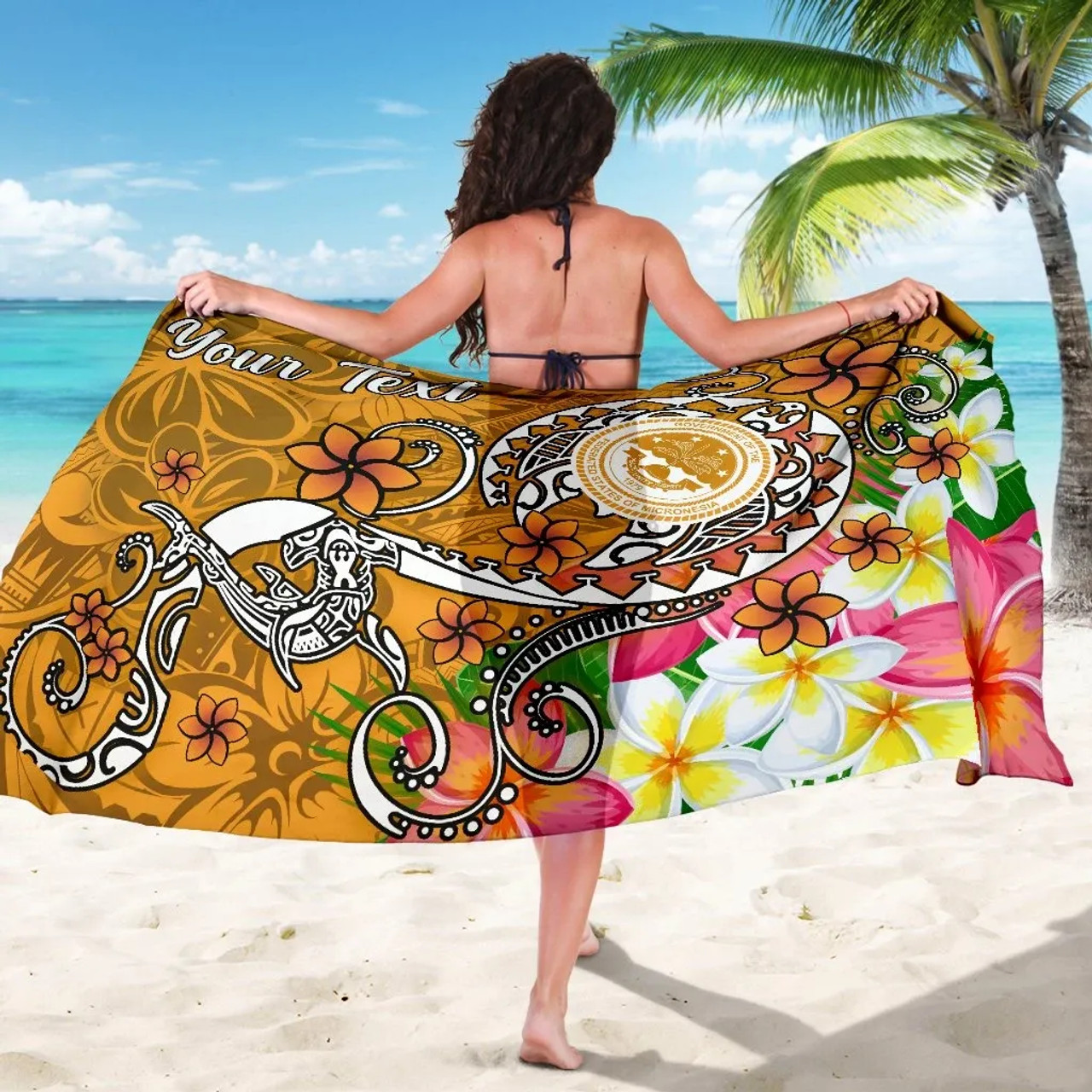 FSM Custom Personalised Sarong - Turtle Plumeria (Gold) 5