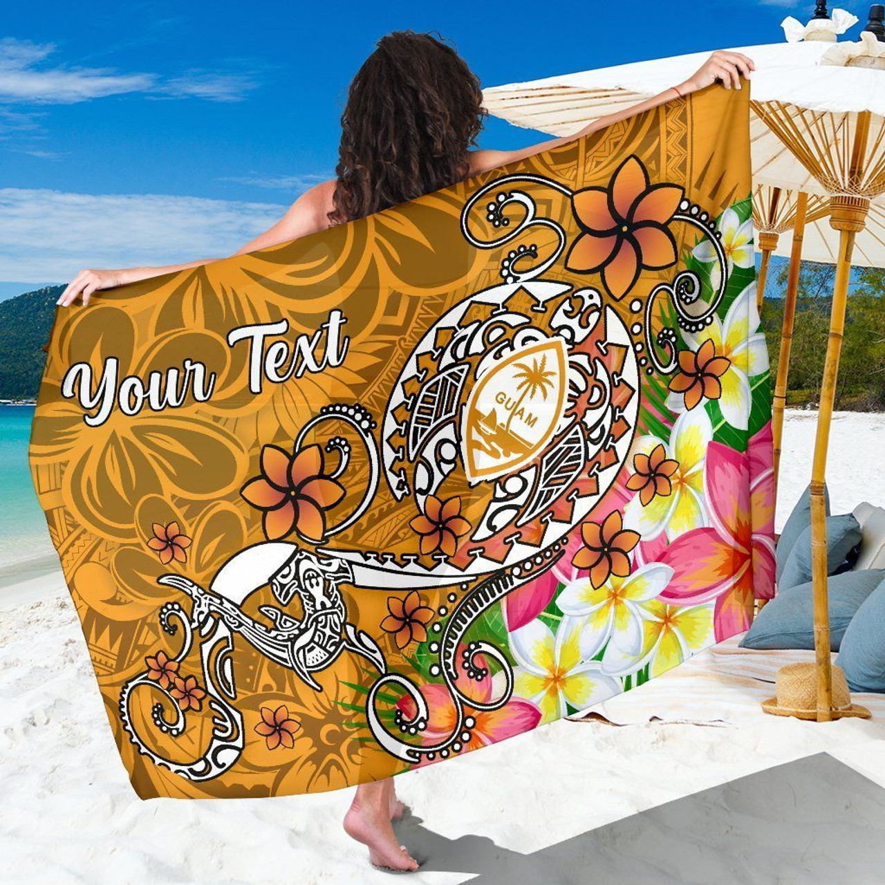 Guam Custom Personalised  Sarong - Turtle Plumeria (Gold) 1