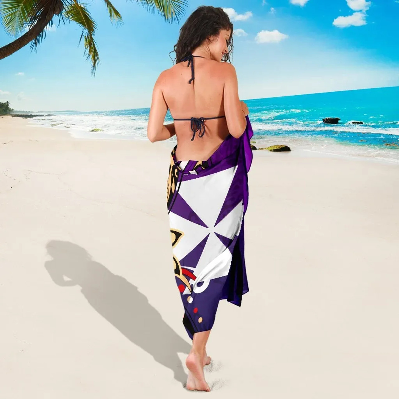 Wallis and Futuna Sarong - Tribal Flower With Special Turtles Purple Color 3