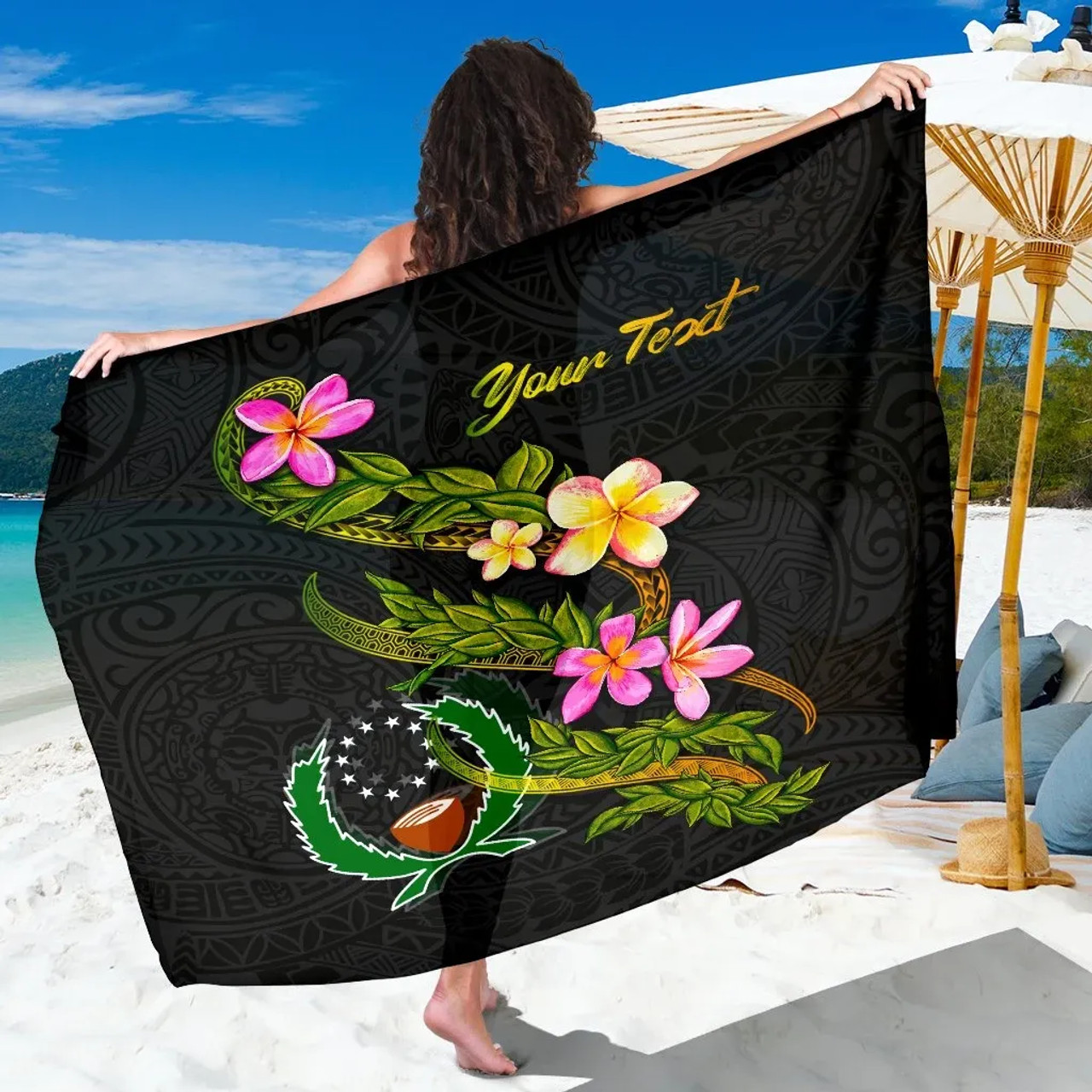 Pohnpei Polynesian Custom Personalised Sarong - Plumeria Tribal 1