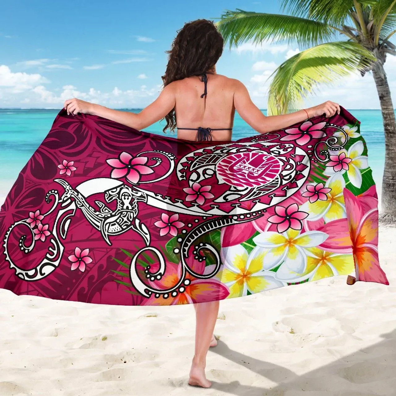 Tahiti Sarong - Turtle Plumeria (Pink)