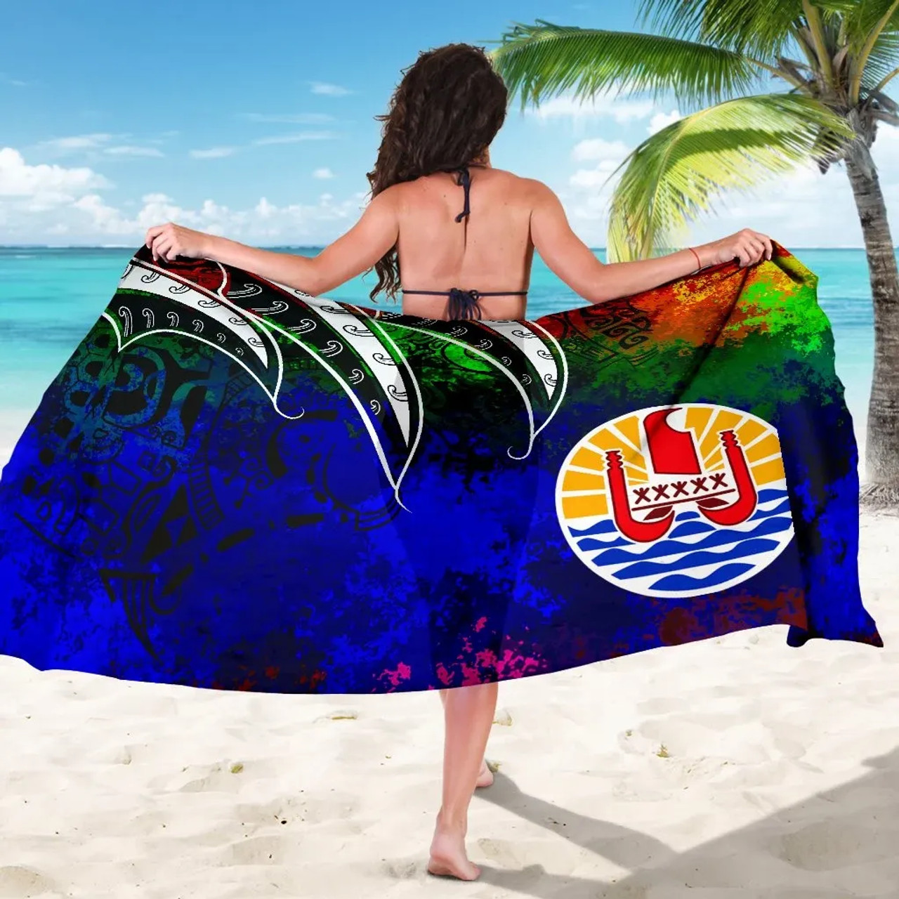 Tahiti Sarong - Tropical Leaf Rainbow Color 5