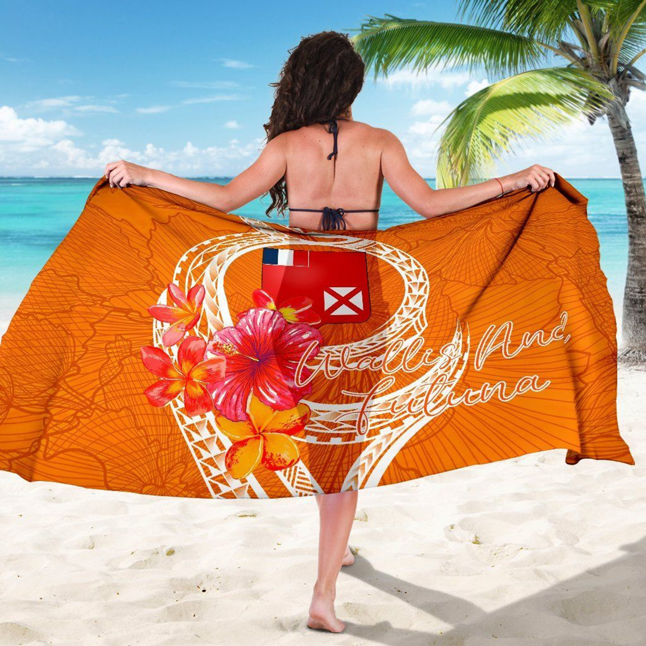 Wallis And Futuna Polynesian Sarong - Orange Floral With Seal 5