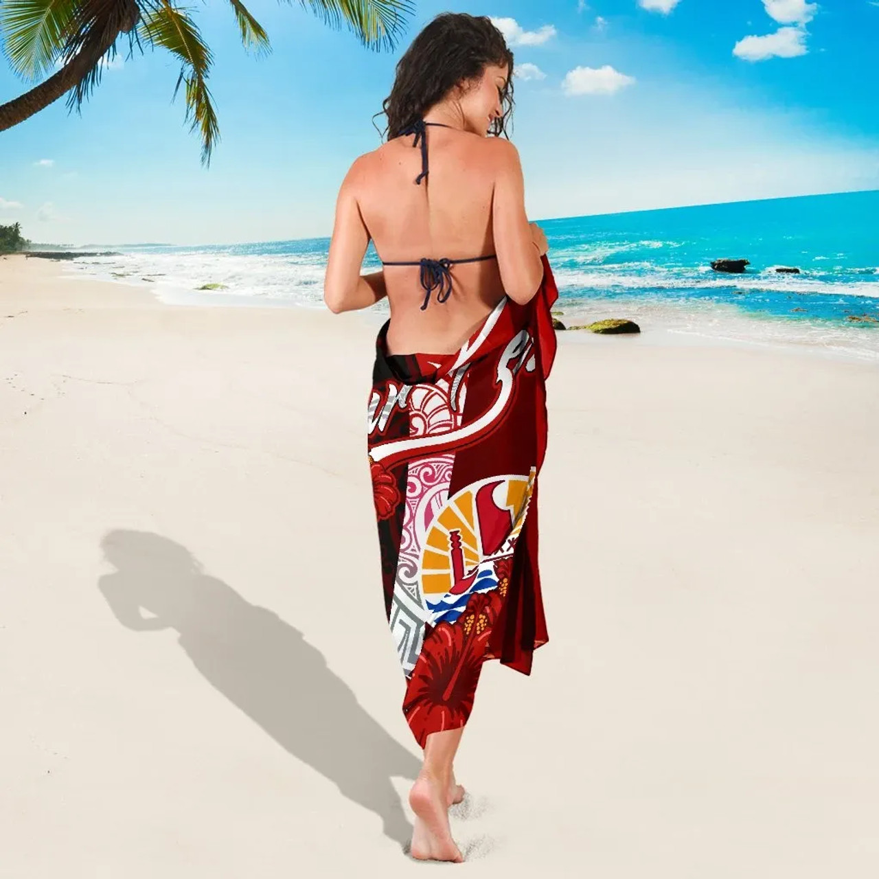 Tahiti Polynesian Custom Personalised Sarong - Coat Of Arm With Hibiscus 3