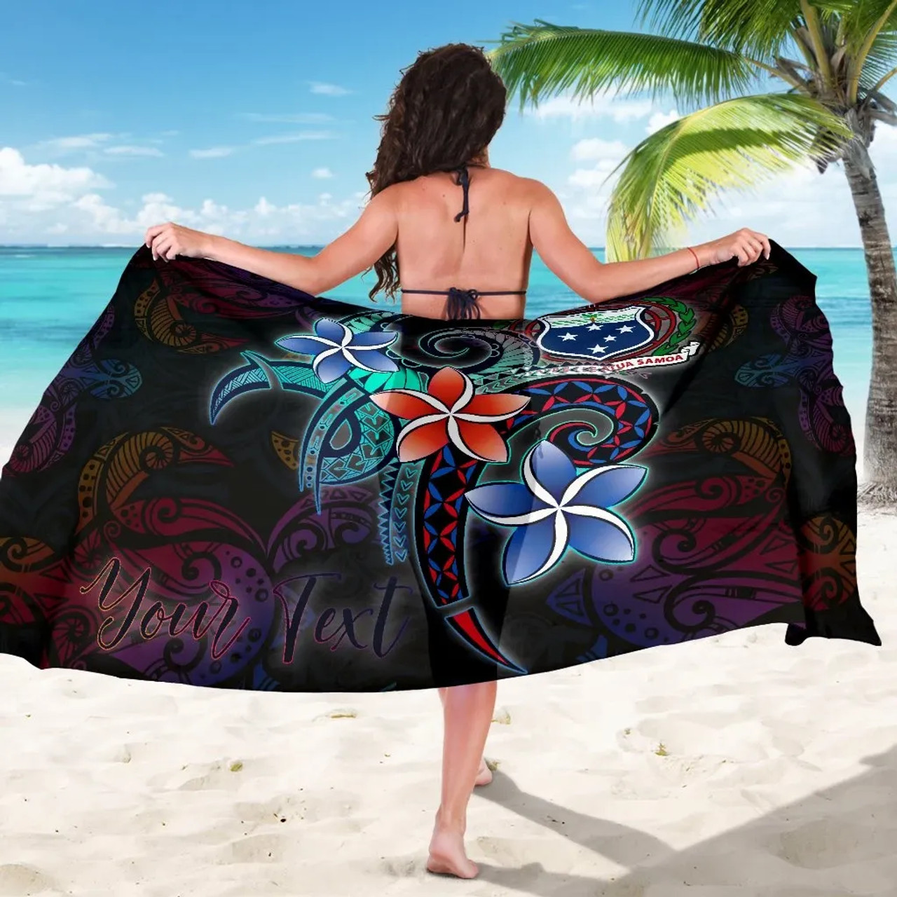 Samoa Custom Personalised Sarong -  Plumeria Flowers Turtle Style 5