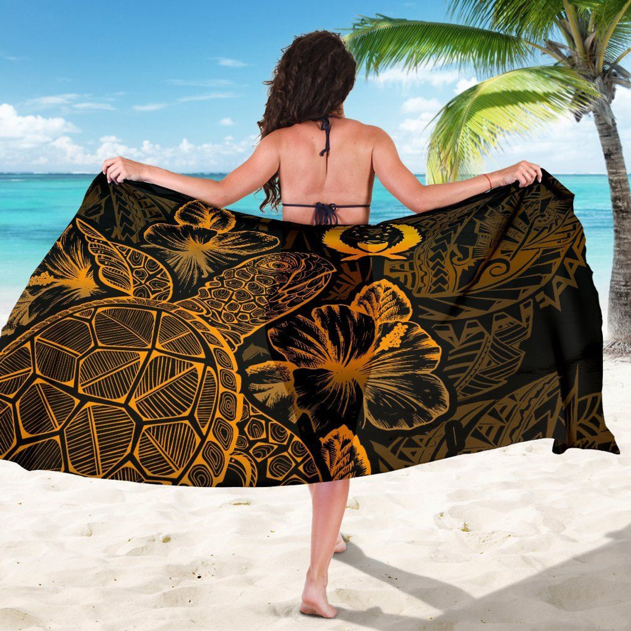 Pohnpei Sarong - Turtle Hibiscus Pattern Gold 5