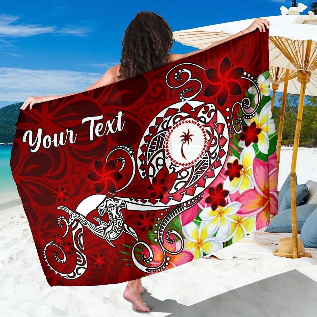 Kosrae Custom Personalised Sarong - Turtle Plumeria (Red) 1